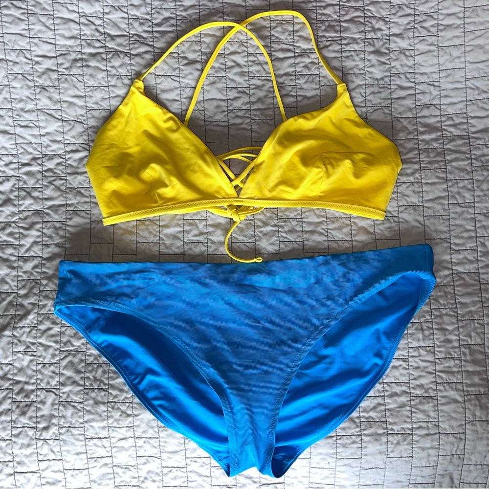 Athleta Yellow & Blue Bikini Set
